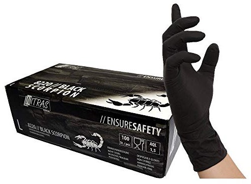 NITRAS 8220 Black Scorpion, Latex Handschuhe, schwarz - 1 Packung = 100 Stück, Größe: S