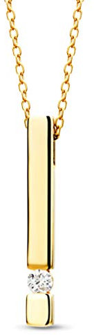 Orovi Schmuck Damen 0,07 Ct Diamant Stab Collier Gold mit Bar-Anhänger und Solitär natürlicher Diamant im Brillantschliff in einer Spannungsfassung Zeitlose Halskette aus Gelbgold 9 Karat (375), 42 cm