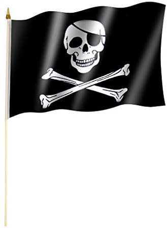 Stockflagge/Stockfahne PIRAT/TOTENKOPF Flagge/Fahne ca. 30 x 45 cm mit ca. 60cm Stab/Stock