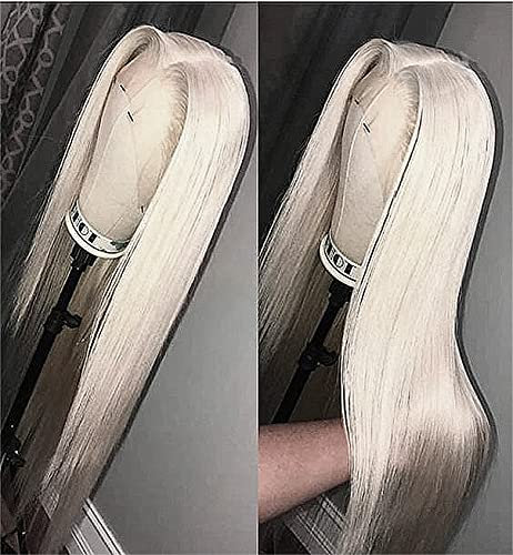 VEBONNY-061 - Peluca sintética con cabello rubio claro 613 sedoso y platino con malla frontal de 60 cm