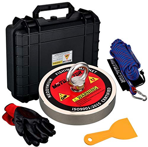 MUTUACTOR Industrial Fishing Magnet 2100lb Strength with Safty Gloves, Neodymium Fishing Magnet Kit Heavy Duty with 49 Feet Rope for Recovery and Salvage Fishing Under Water ..
