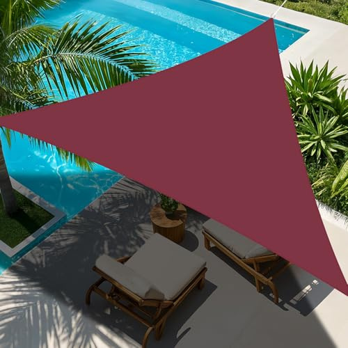 NAKIHOUSE Sonnensegel Dreieckig 5x5x5m Wasserdicht Sonnenschutz Sun Segel 98% UV-Schutz Segel für Balkon Garten Terrasse Markise Camping Pool (Rot)