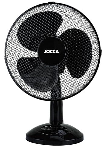 Jocca Ventilador de Sobremesa 30 cm Negro | 3 Velocidades | Oscilación | Cabezal Reclinable | 3 Aspas Aerodinámicas | Bajo Consumo 40W | Diseño Compacto y Silencioso