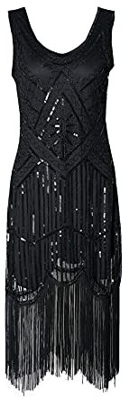 HAHAEMMA 1920s Kleid Damen Pfau Muster Flapper Charleston Kleid Gatsby Pailletten Quasten Saum Cocktail Flapper Abschlussball Kleid(BL,L)