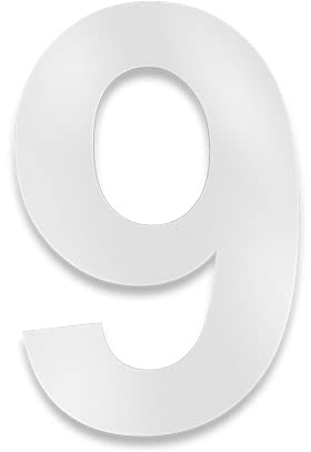 Metzler Hausnummer aus massivem Stahl in Weiß - Verkehrsweiß RAL 9016 Feinstruktur Pulverbeschichtet - Schrift Arial - Höhe 20 cm - Ziffer 9