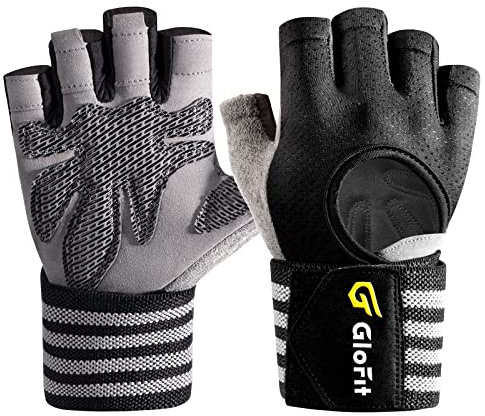 Glofit Belüftete Fitness Handschuhe mit Handgelenkband-Unterstützung für Herren und Frauen, Schwarze Trainingshandschuhe, kompletter Handflächenschutz für Gewichtheben, Training, Fitness, Klimmzüge