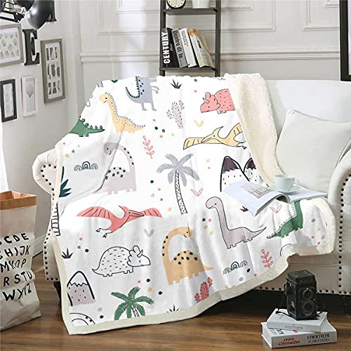 Loussiesd Baby Dinosaurier Decke 150x200cm Kinder Karikatur Dinosaurier Kindergarten Dino Wohndecke für Jungen Mädchen Dschungel Tiere Muster Mikrofaser Kuscheldecke Zimmer Dekor Flanell Fleecedecke