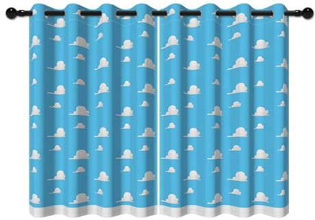 YONGFOTO 117x183cm Cartoon Wolken Vorhänge Für Kinderzimmer, Traumhaft Flauschig Babyblau Wolke Modern Minimalistisch Verdunkelung Gardinen Mit Öse Für Kinderkrippe, 2 Stück