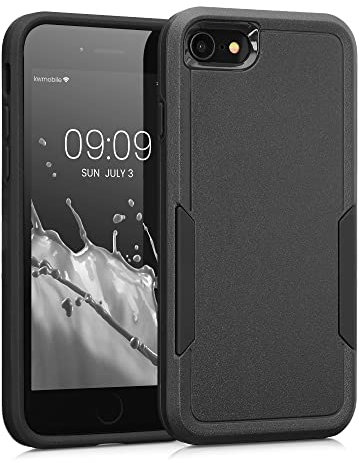 kwmobile Hard Case Compatible with Apple iPhone SE (2022) / iPhone SE (2020) / iPhone 8 / iPhone 7 - Case Protective Plastic and TPU Cover for Smartphone - Black/Black