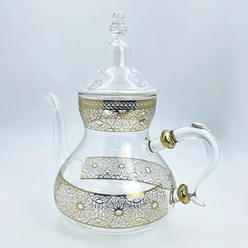 Marrakesh Gardens Théière marocaine en verre importée avec filtre intégré, pour apporter à la maison une tradition du Proche-Orient magnifiquement fonctionnelle, 1,50 l, transparente
