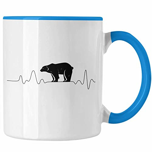 Trendation - Herzschlag Eisbären Tasse Geschenk Mädchen Eisbären-Fans (Blau)