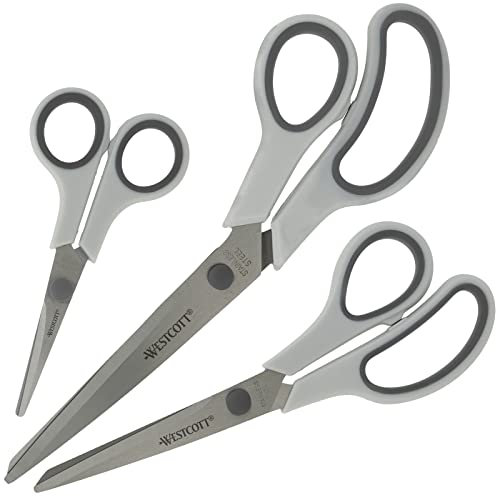 Westcott Easy Grip Scheren 3 Stück | 3er Set Universalscheren mit Komfort-Griff | Extrascharfe & langlebige Edelstahlklinge | Schere für Basteln, Haushalt, Schule & Büro | N-90030 00