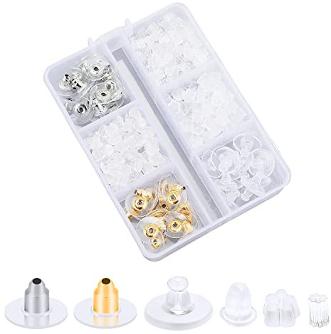 400pcs Silicone Earring Backs for Studs, 6 Styles Clear Bullet Clutch Earring Backings Safety Back Soft Rubber Earring Stopper Backs for Droopy Ears, Heavy Earring, Hook Earrings, DIY Jewelry