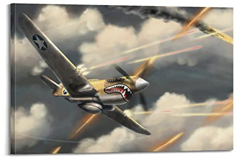 ZENGYL War Posters P-40 Fighting Eagle Poster Dekorative Malerei Leinwand Wandposter und Kunstbild Druck Moderne Familienzimmer Schlafzimmer Dekor Poster 60 x 90 cm