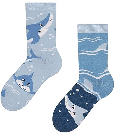 Dedoles Socken Kinder Mädchen Jungen Baumwolle viele lustige Designs Weihnachtssocken 1 Paar, Farbe Blau, Motiv Grauer Hai, Gr. 31-34