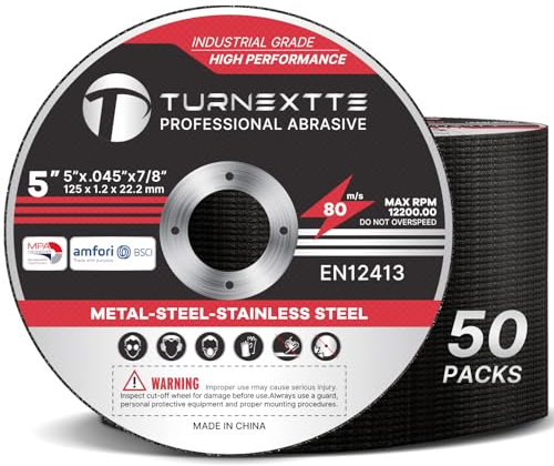 Turnextte 50 Stück 12,7 cm Trennscheiben für Winkelschleifer, 12,7 cm Durchmesser und 114,3 cm Dicke und 2,2 cm Innendorn-Trennscheiben für Winkelschleifer, dünne Schneidklingen für Metall- und