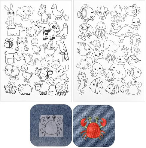 4 Fogli Modelli da Ricamo, Solubili in Acqua Stabilizzatori per Cucire a Mano Stick and Stitch Stabilizzatori per Ricamo con Motivi di Animali per Principianti di Cucito a Mano