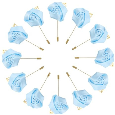 sourcing map 12Stk Bräutigam Ansteckblumen Rose Anstecker für Männer Hochzeit Zeremonie Jahrestag Formales Abendessen Party Hell Blau