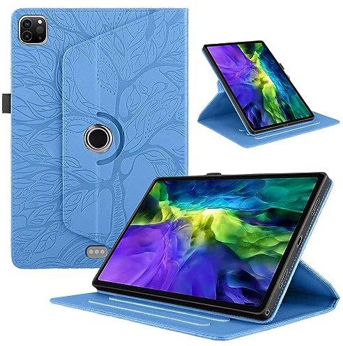 TEDTIKJT Cover per iPad air 13 2024/iPad Pro 12.9 Pollice (6th/5th/4th/3rd Generazione 2022/2021/2020/2018) Custodia Pelle PU 360 Ruotabile Flip Tablet Protettiva Cover, Blu Albero