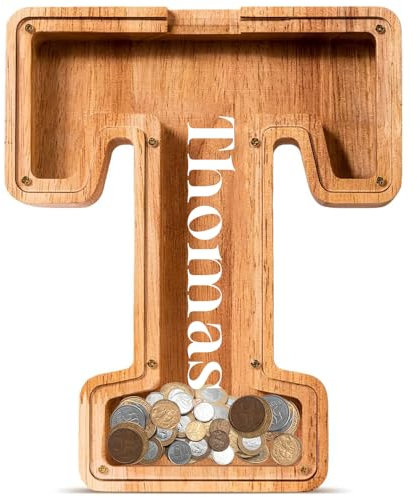 Custom Holz Buchstaben Spardose Kinder|Personalisierte Name|Kreative Sparschwein für Jungen und Mädchen|Adult für Alphabet|Weihnachten|Geburtstag|Dekoration|School Enrolment Gift (T)
