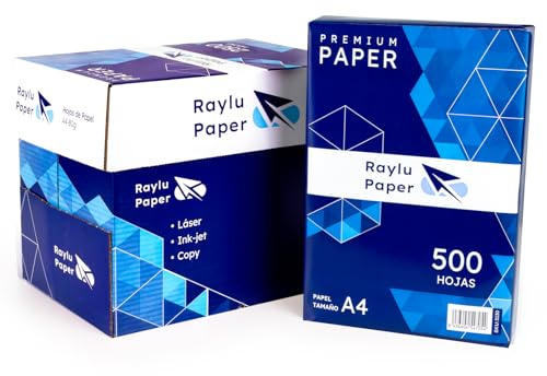 RAYLU PAPER - Folios A4 80gr Hojas de Papel Premium Multiusos para Impresoras Láser, Inkjet y Fotocopiadoras, para Oficina y Hogar (2500 Hojas)