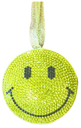 Popfizzy Bling Gelb Smiley Gesicht Weihnachtsschmuck 2023 Weihnachtsdekoration für Baum Strass Weihnachtsbaum Ornamente