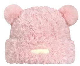 Niedliche Fuzzy-Bären-Mütze, hautfreundliche Plüsch-Bär-Mütze, Mütze mit Ohren, Beanie-Mütze für Frauen (Pink,One Size)