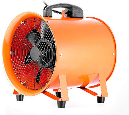 JAYEUW Ventilateur de chantier, axial, industriel, portable, avec tuyau de canal de 10 m, pour usines, fermes, diamètre : 250 mm, 3300 tr/min, 43 m³/min