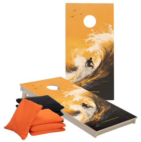 Cornhole Set – 120 x 60 cm - Sackloch Spiel – Wicked Wood – offiziell ACL-lizensiertes Set of Boards – 2 x 4 Cornhole säckchen 450gr - Cornhole Spiel Outdoor
