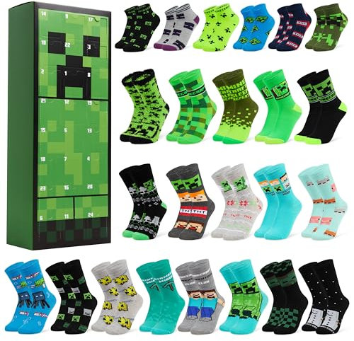 Minecraft Socken Adventskalender 2024 mit 24 Crew Socks - Geschenke für Kinder