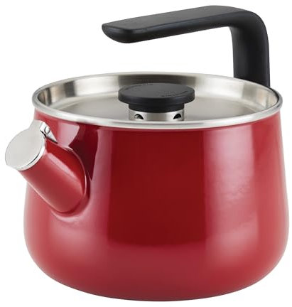 KitchenAid Teakettles Enamel-on-Steel Stovetop Whistling Teakettle, Induction Ready, Stainless steel Lid, 2 Quart - Empire Red