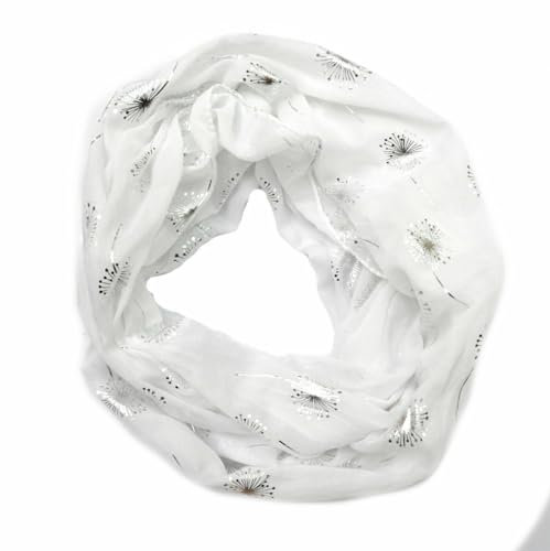 Seide Loop Schal Halstuch Schals Rundschal Schlauchschal Tücher Damenschal Pusteblumen glitzer Damen (Weiß)