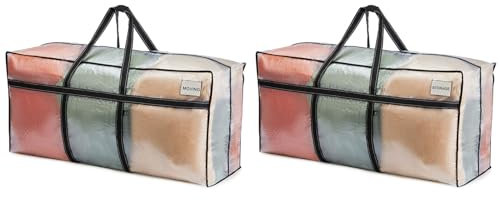 VENO Sacs de Déménagement Extra Larges, Lot de 2 avec Poignées Renforcées, Sacs de Rangement Pliables pour Vêtements et Arbre de Noël, Transparent