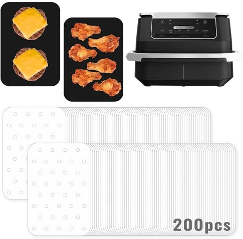 INFRAOVENS Air Fryer Parchment Paper for Ninja Foodi DZ071 6-in-1 DualZone FlexBasket & Divider Paper Liners for Dual Zone, 2 Double Basket, Bleached Airfryer Accessories Sheets, Disposable Inserts