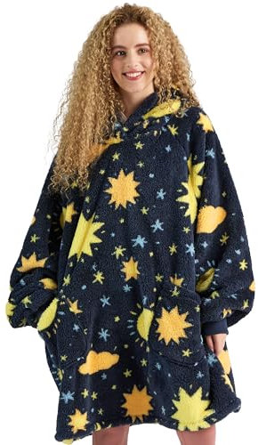 BEDSURE Decke mit ärmeln Kuscheldecke, Weihnachtsgeschenke Geschenke für Frauen Frau Hoodie Decke Damen, Tragbare Decke zum Anziehen Erwachsene,Warm Weich 95x85cm Sterne und Mond Printed