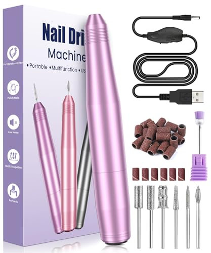 Electric Nail Files, Professional Nail Drill Machine, 20000RPM Adjustable Speed Manicure Pedicure Set with 6 Drill Bits, Low Vibration Low Noise Electric Nail Drill for Gel/Acrylic Nails for Beginner