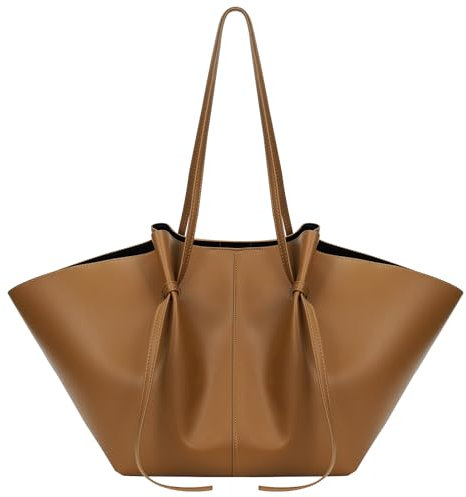 YFGBCX Tote Bag Glattleder Arbeitstasche für Frauen Trendy Top Griff Tasche Luxus Hobo Handtasche mit verstellbarem Riemen, Braunes Glattleder, Large