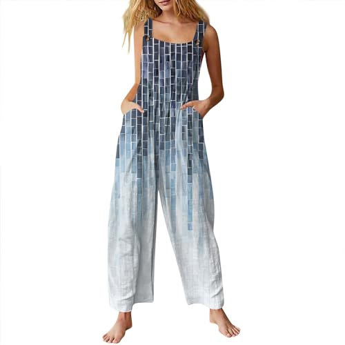 Jumpsuit Damen Sommer,Arbeits Latzhose Damen Latzhose Damen Cord Loose Fit Lang Overall Mit Taschen Hosenrock Eleganter Jumpsuit Damen Festlich Latzhose Jeans Marineblau Jumpsuits,3XL