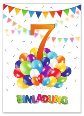 12 Einladungskarten zum 7. Kindergeburtstag Jungen Mädchen Luftballons Einladungen siebte Geburtstag Kinder