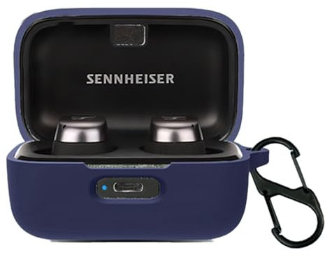Case for Sennheiser MOMENTUM True Wireless 4 with Carabiner,Anti-Scratch Premium Soft Silicone Full Protective Case,Shockproof Ultra Slim Headphone Protective Case,Blue