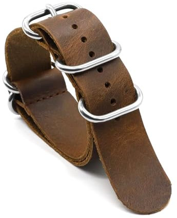 ROWCES Vintage Leder Nato Uhrenarmband 18mm 20mm 22mm 24mm Uhrenarmband für Herrenuhrenzubehör, Kaffee, 22mm