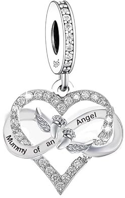Mama eines Engels Charm kompatibel mit Pandora Armband, 925 Sterling Silber Babyfüße Dangle, Für immer im Herzen Trauerschmuck