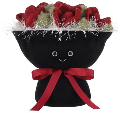 Apricot Lamb Blume Rosenstrauß Bouquet Plüschtiere für Kinder, weiche niedliche Kuscheltier für Baby Mädchen und Jungen, Flauschige Romantischer Rosenstrauß Rot 24 cm