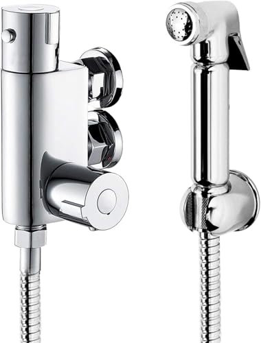 EVOLVE WRAS Approved Thermostatic Chrome Plated Brass Bidet Douche Spray Toilet, Bidet Shattaf Spray Bathroom Thermostatic Round Bidet Douche Kit Muslim Spray with Easy Fixing Kit