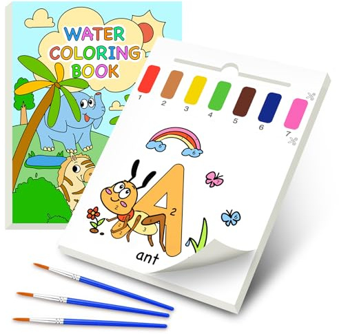 Aquarell Malbuch für Kinder ab 1 Jahre, Wasserfarben Malbuch, Magisches Malpapier Kreatives Kunsthandwerk mit 26 Seiten und 3 Pinseln, Geschenk zum Zeichnen und Spielen (Tier)