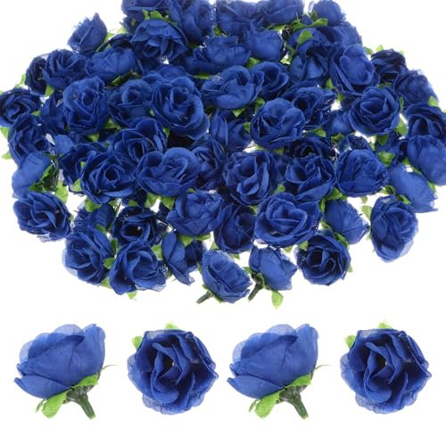 M METERXITY 100-Pezzi Teste di Rose Artificiali, 1,2 Pollici Piccola Testa Rosa in Seta Finta per Decorazioni Matrimonio/Bouquet/Feste, Teste di Fiori Finti [Blu Scuro]