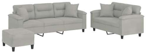QJBSAVVA Couch Groß Sofagarnituren Big Sofa Campingsofa - 3-TLG. Sofagarnitur mit Kissen Hellgrau Mikrofasergewebe für Ausstellungshalle Gästezimmer Wohnzimmer Büro