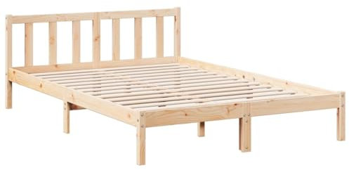 vidaXL Massivholzbett, Holzbett Extra Lang ohne Matratze, Bettgestell mit Lattenrost Kopfteil, Bett Doppelbett für Schlafzimmer, 140x220cm Kiefernholz