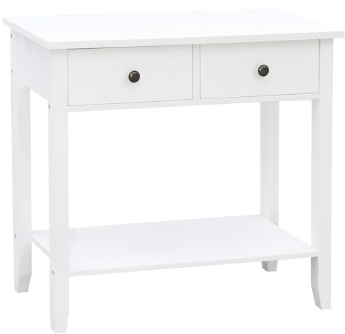 Saxony® Console Table Slim Side Table Living Room Tables Very Narrow Hallway Furniture Cabinet with Drawers Hall Table Indoor Storage Unit Decor Tables White