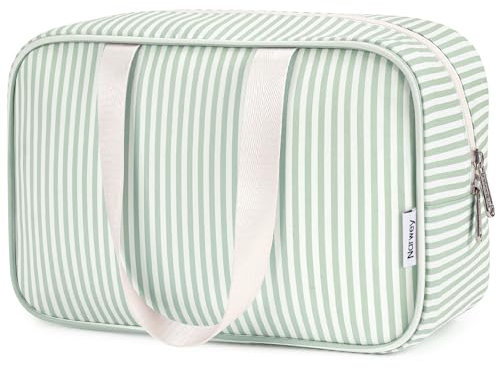 Kulturtasche Damen Gross, Kulturbeutel Groß Damen Kosmetiktasche Waschtasche Make up Tasche Organizer für Kinder and Frauen (Mintgrüne Streifen)